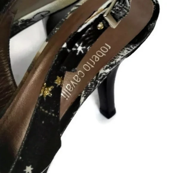 Roberto Cavalli Black and Gold Heels - Picture 3 of 9